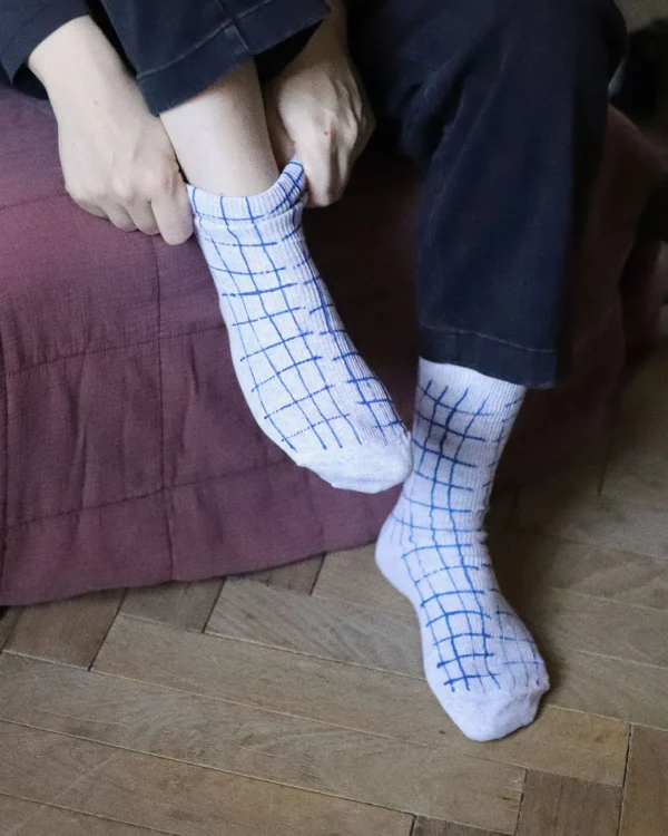 Blue grid socks