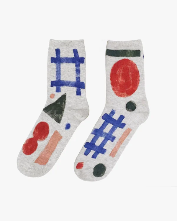 Grey geometric painted socks