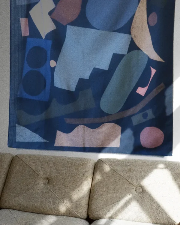 Night Blue Shapes large wall hanging