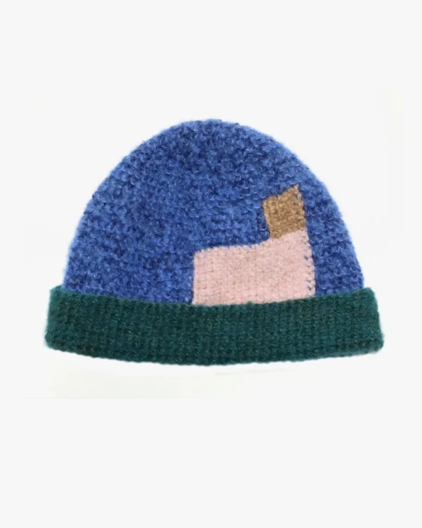 Blue shapes alpaca beanie