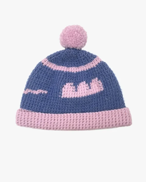 Blue and pink wool beanie