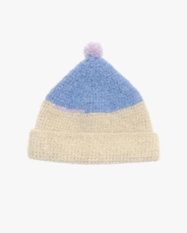 Blue and white mohair beanie