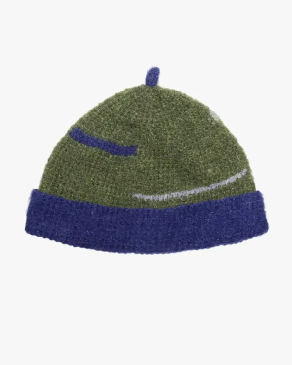 Blue and green mohair beanie
