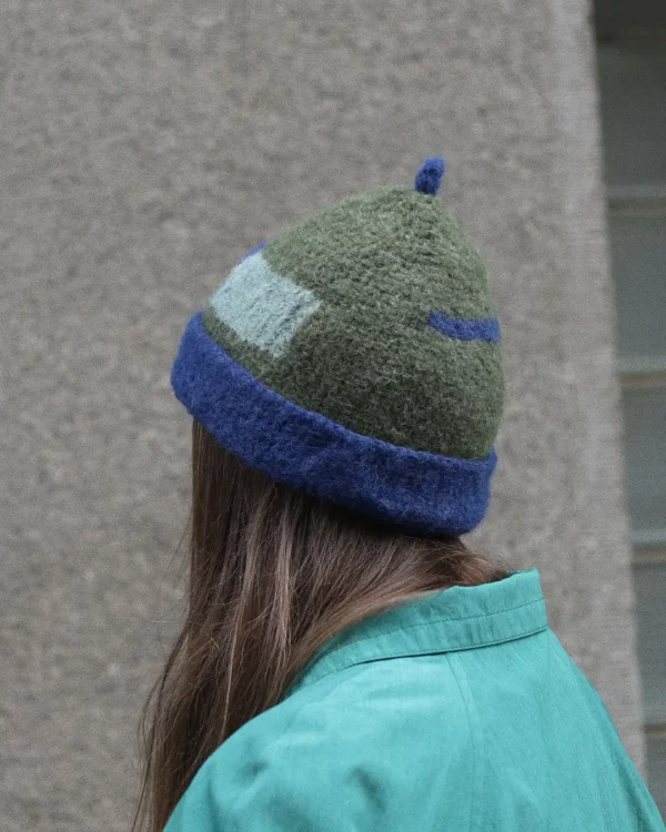Blue and green mohair beanie