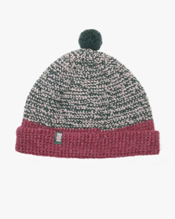 Green and pink merino beanie