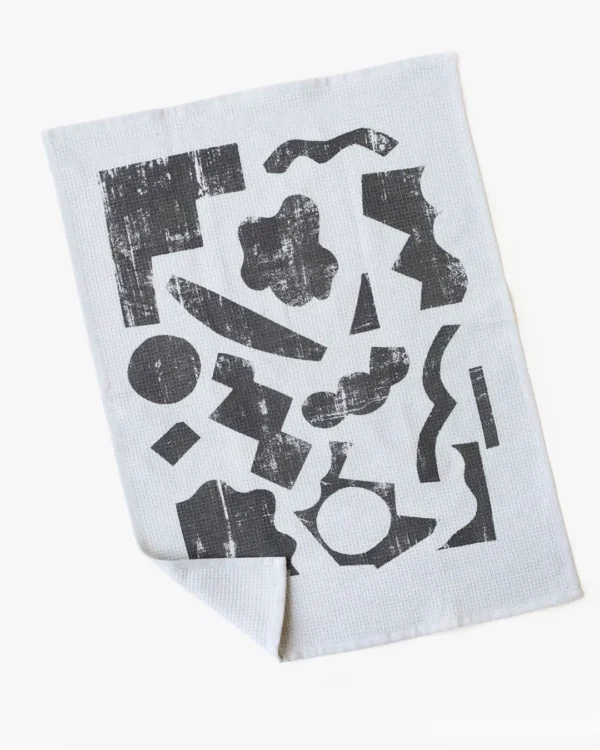 Grey shapes waffle tea towel