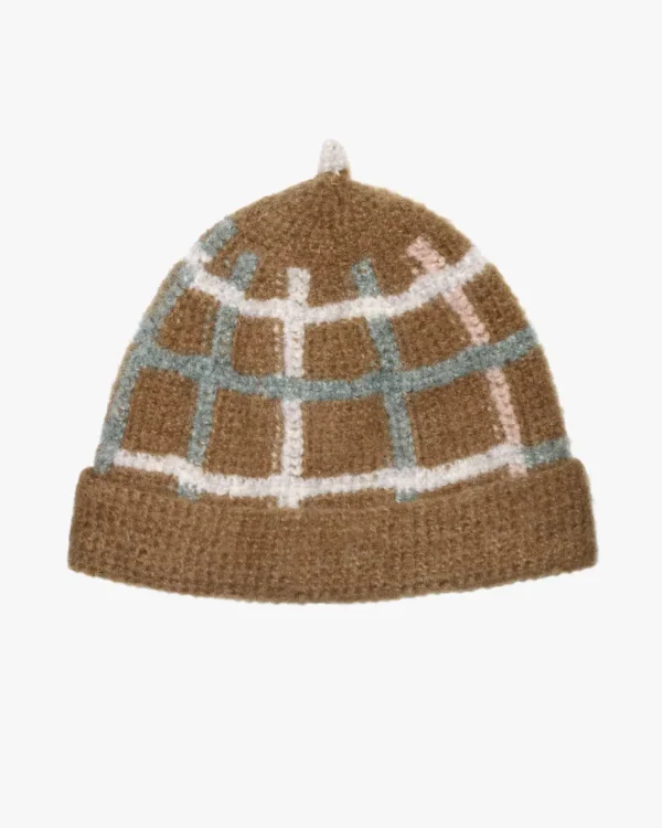Brown grid mohair beanie