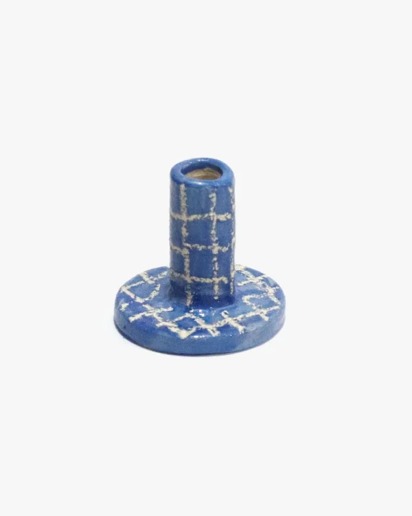 Blue mini tall candle holder