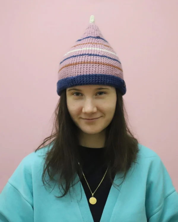 Pink striped wool beanie