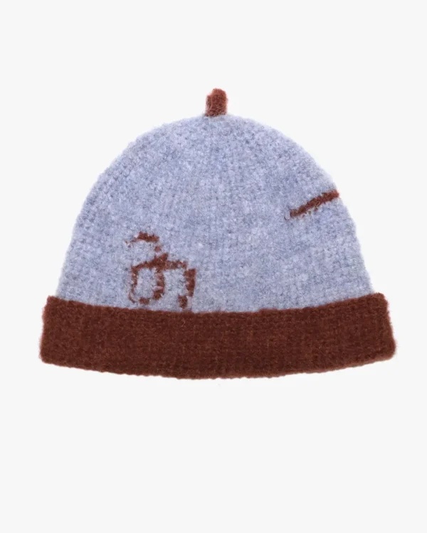 Wine and blue mohair beanie