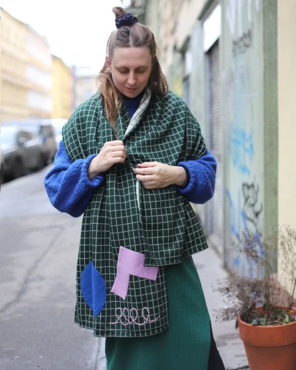 <b>Upcycled</b> green grid scarf